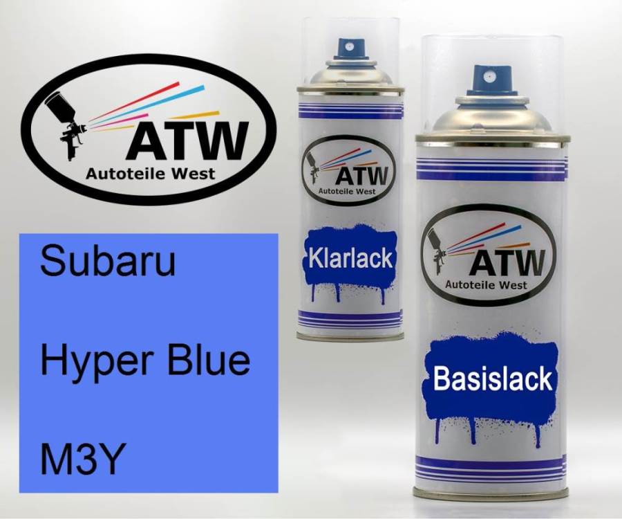 Subaru, Hyper Blue, M3Y: 400ml Sprühdose + 400ml Klarlack - Set, von ATW Autoteile West.